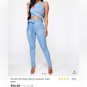 Fashion Nova Light Wash Denim Jumpsuit